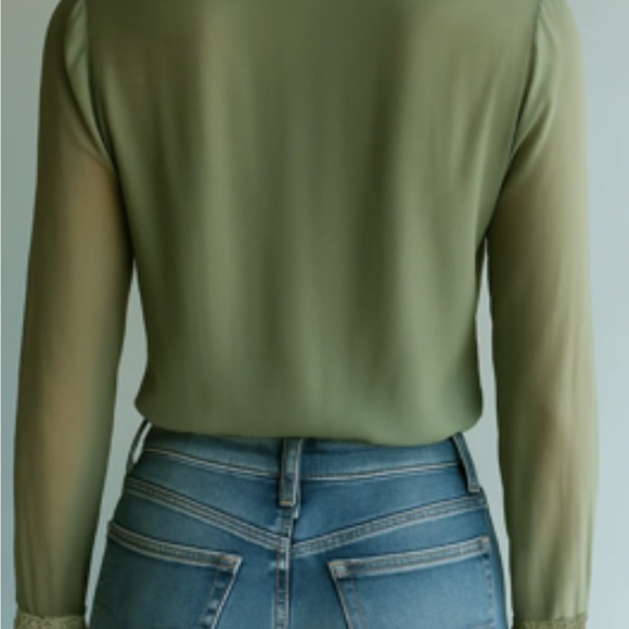 Floral Embroidered Sheer Blouse - Green - Picture 2 of 3